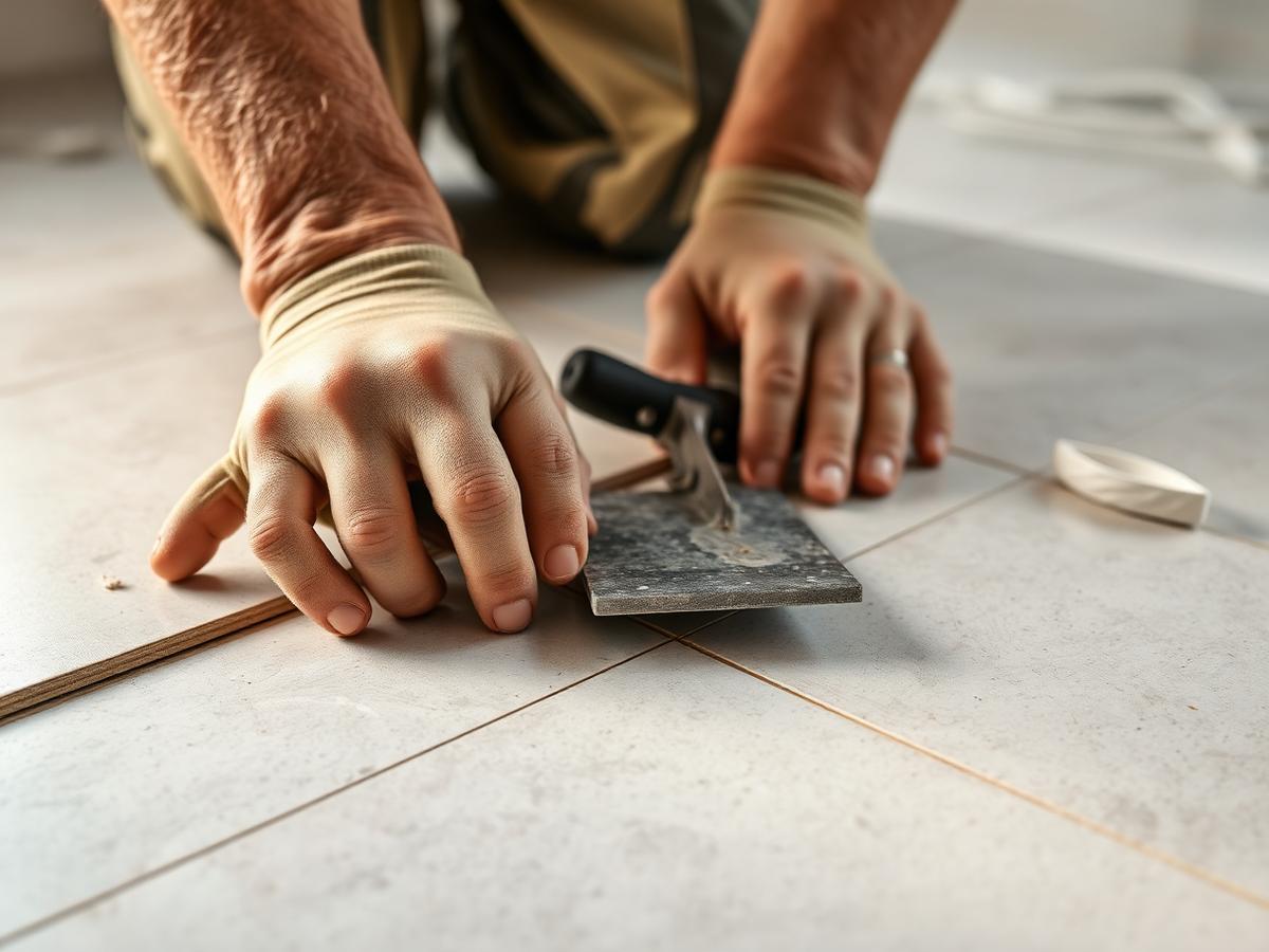 Fliesenleger bei der Arbeit